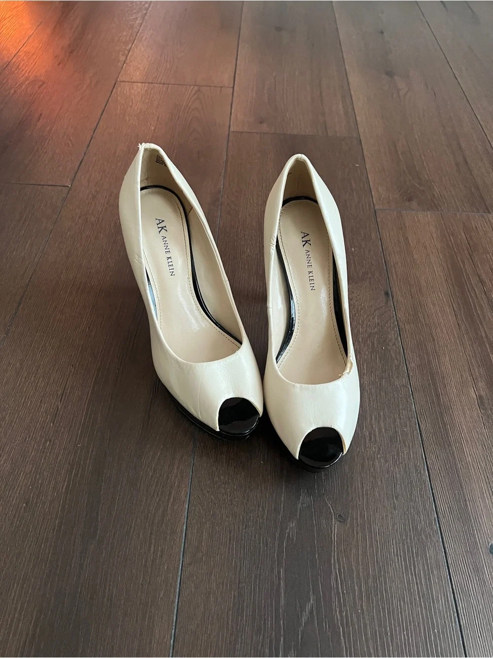 Anne Klein Cream Peep-Toe Platform Pumps